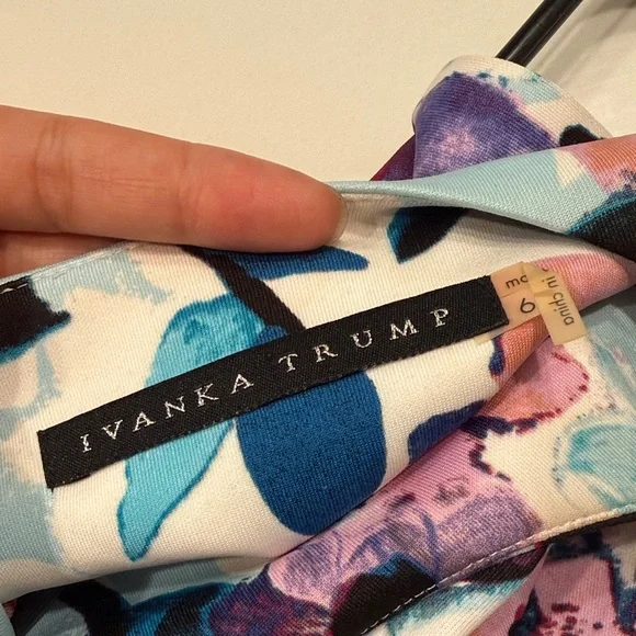 Ivanka Trump Floral Midi Sheath Dress in White, Blue and Pink - Picture 3 of 3